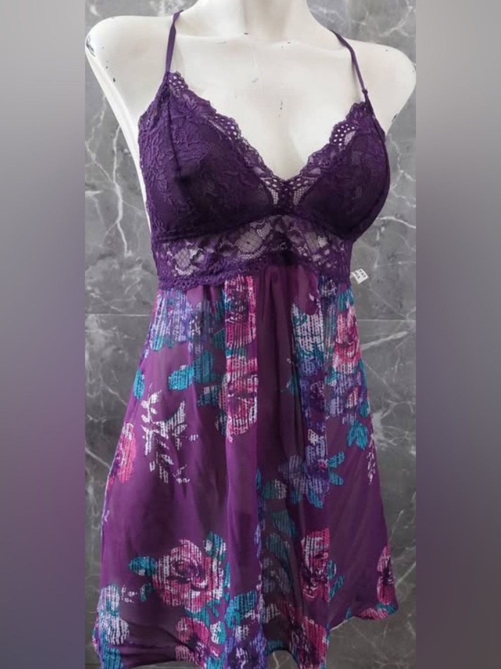 Linea Donatella Purple Floral Lacy Nightgown/ Lingerie